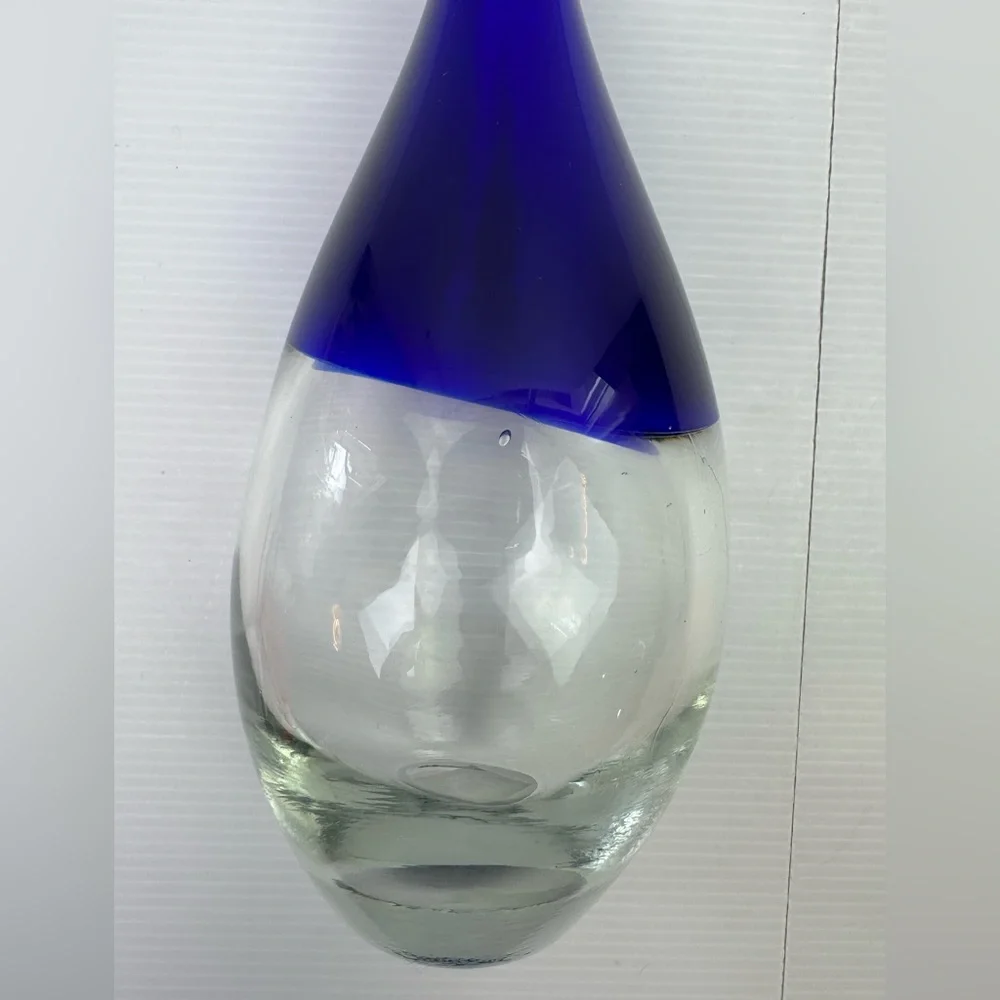 VTG Z Gallerie Veneto Sapphire Blue Glass Bud Vase 16” Teardrop Weighted Vase